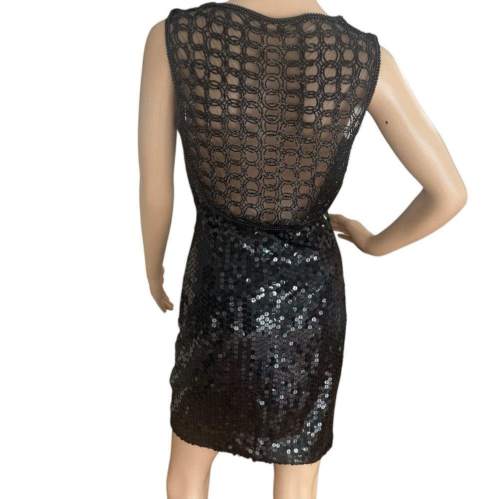 Nite Line Black Sequin Sheer Back Dress Sz 8 Cocktail Party Glam